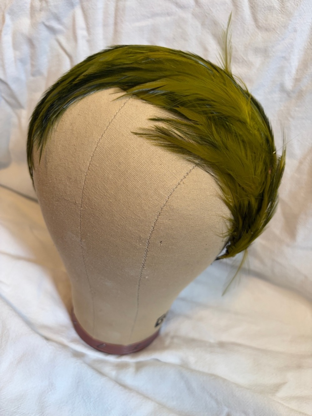 Vintage Olive Green Feathered Hair Accessory
